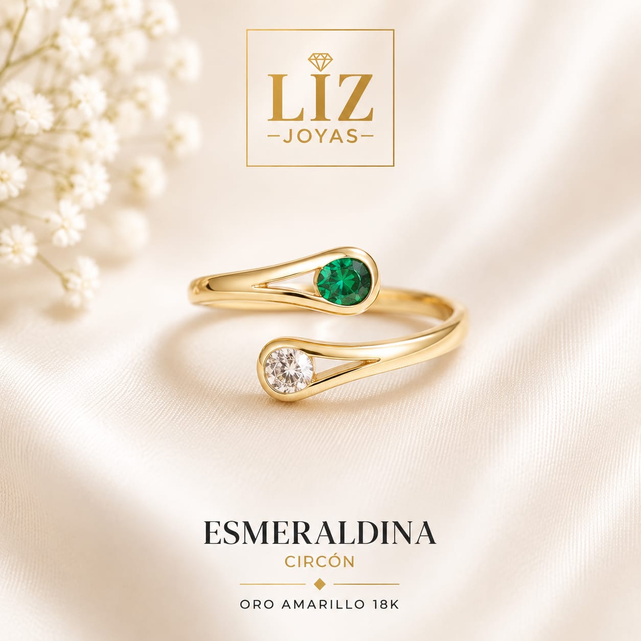 Vinculo esmeraldina y circón oro amarillo